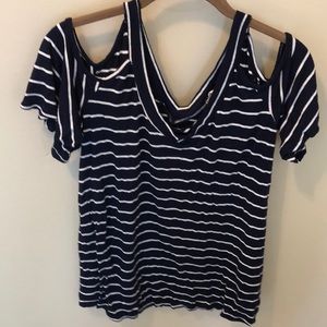 143 Story Striped Open Shoulder Top